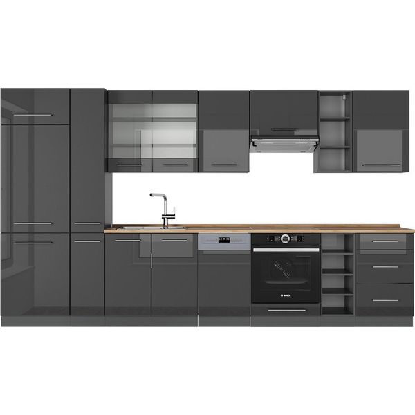 Vicco Cucina Componibile Fame-Line, 355 Cm , Pl Rovere, Antracite Lucido/Antracite-image