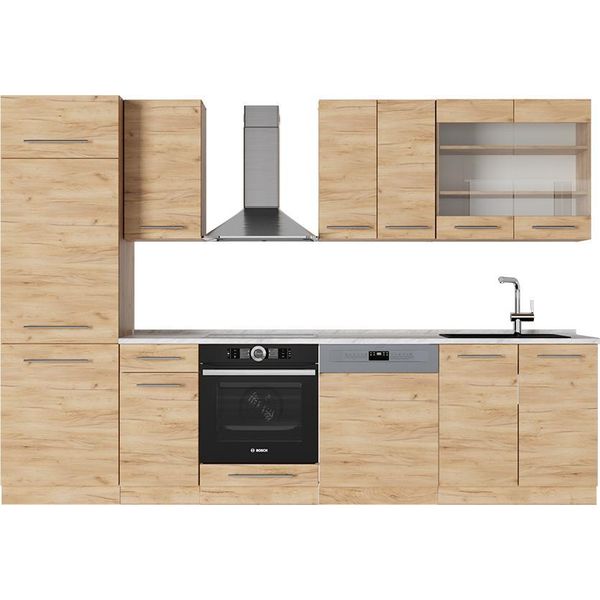 Vicco Cucina Componibile Fame-Line, 300 Cm , Pl Marmo, Quercia Dorata/Quercia Dorata-image