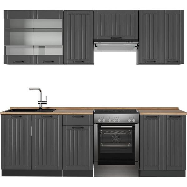 Vicco Cucina Componibile Fame-Line, 240 Cm , Pl Rovere, Grigio Scuro/Antracite-image