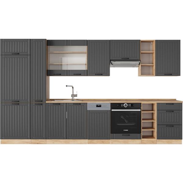 Vicco Cucina Componibile Fame-Line, 355 Cm , Pl Rovere, Grigio Scuro/Quercia Dorata-image