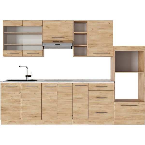 Vicco Cucina Componibile Fame-Line, 280 Cm , Pl Marmo, Quercia Dorata/Quercia Dorata-image