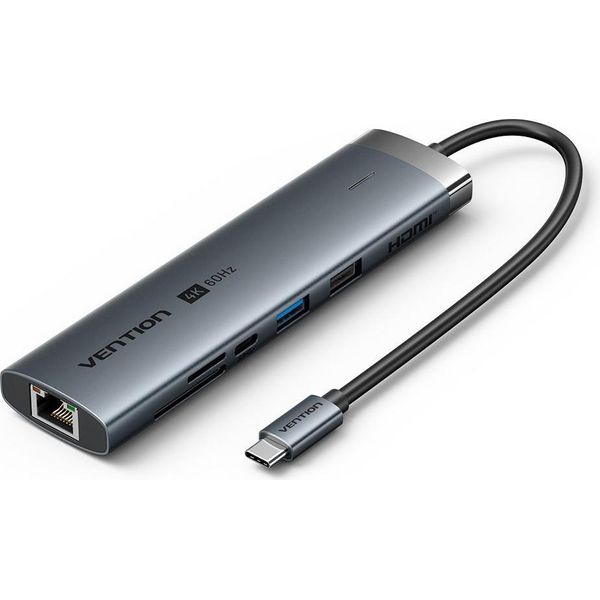 Vention 8-In-1 USB-C A Hdmi / USB-C / Usb 3.0 / Usb 2.0 / RJ45 / Sd/Tf / Pd Docking Station 0,15M G-image