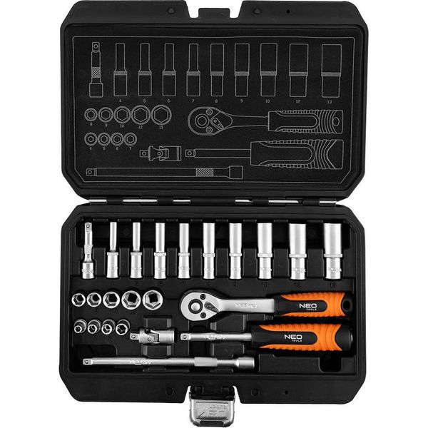 Set Di Chiavi A Forchetta 23 Pezzi Cricchetto 1/4" Piccolo Lungo 10-231 Neo"-image