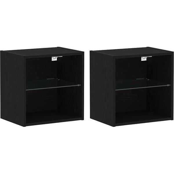 Syfax™ Mensola Galleggiante Con Luce Led 2 Pcs Nero 40 X 28,5 X 40 Cm-image