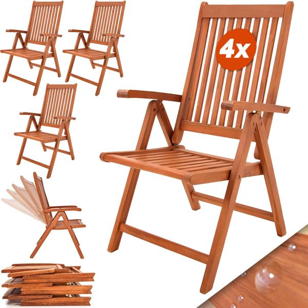 Casaria Set 4 Sedie Giardino Vanamo Legno Eucalipto Pieghevole Con Braccioli Sedia Schienale Alto-image