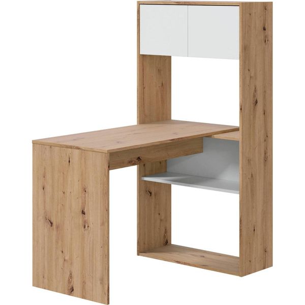Dmora Scrivania Apogee 140X108X70H Cm Bianco, Angolare Modulabile-image
