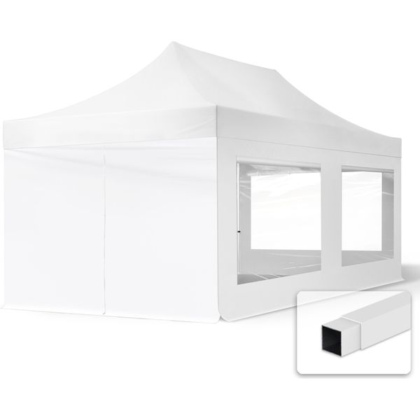 Toolport 3X6M Gazebo Pieghevole Con Laterali (Finestre Panoramiche), Economy Acciaio, Bianco-image