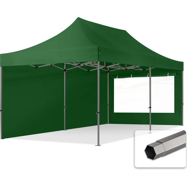 Toolport 3X6M Gazebo Pieghevole Con Laterali (Finestre Panoramiche), Premium Acciaio, Verde Scuro-image