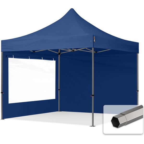 Toolport 3X3M Gazebo Pieghevole Con Laterali (Finestre Panoramiche), Premium Acciaio, Blu Scuro-image