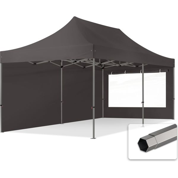 Toolport 3X6M Gazebo Pieghevole Con Laterali (Finestre Panoramiche), Premium Acciaio, Grigio Scuro-image