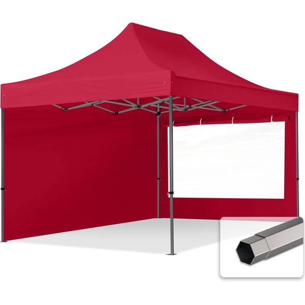 Toolport 3X4,5M Gazebo Pieghevole Con Laterali (Finestre Panoramiche), Premium Acciaio, Rosso-image
