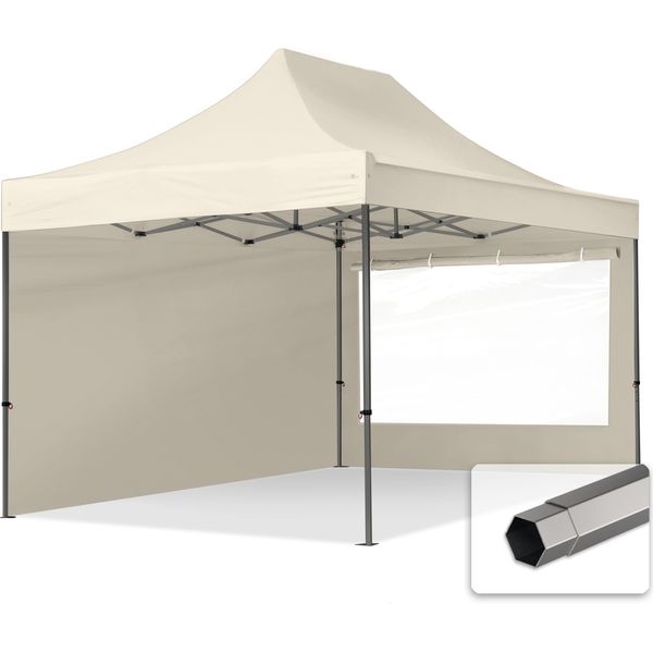 Toolport 3X4,5M Gazebo Pieghevole Con Laterali (Finestre Panoramiche), Premium Acciaio, Crema-image