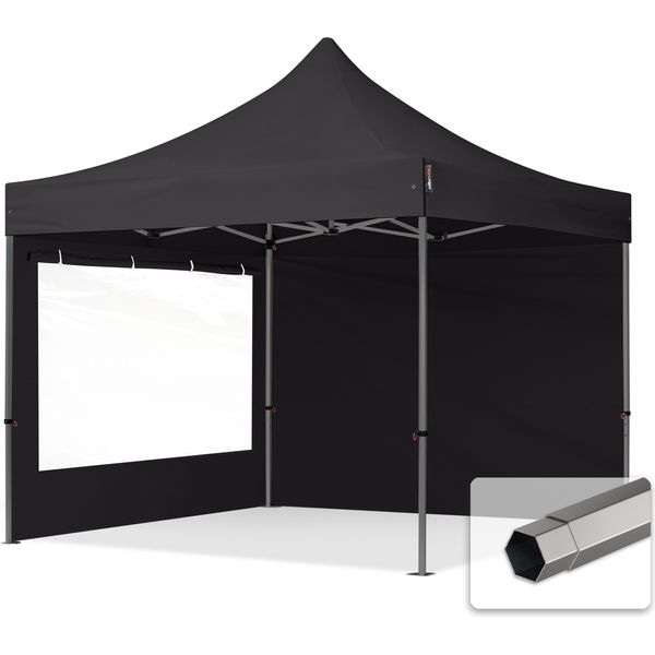 Toolport 3X3M Gazebo Pieghevole Con Laterali (Finestre Panoramiche), Premium Acciaio, Nero-image