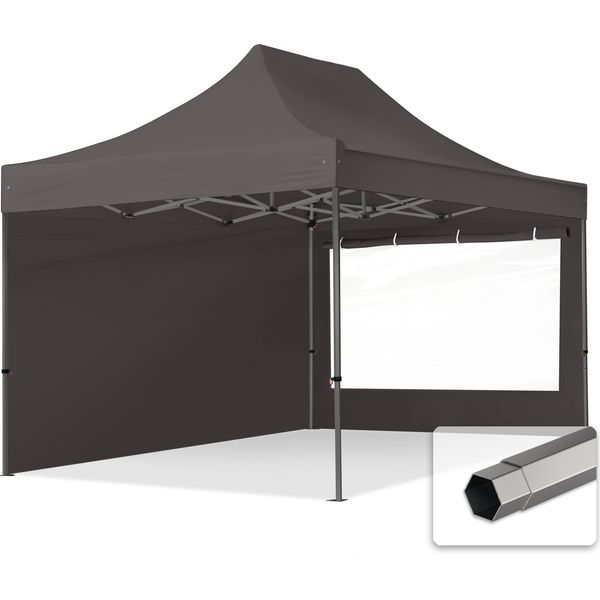 Toolport 3X4,5M Gazebo Pieghevole Con Laterali (Finestre Panoramiche), Premium Acciaio, Grigio Scuro-image