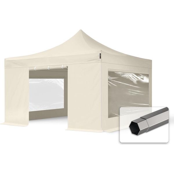 Toolport 4X4 M Gazebo Pieghevole Con Laterali (Finestre Panoramiche), Premium Acciaio, Crema-image