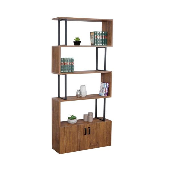 BüCherregal MCW-A27, Regal Standregal Raumteiler Wohnregal, Staufach Mit TüR 183X80Cm 3D-Struktur ~ Wildeiche-Optik-image