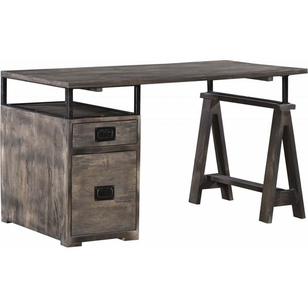 MASSIVMOEBEL24 | Scrivania In Legno Di Mango 140X78X80 Grigio Scuro Laccato Railway #229-image