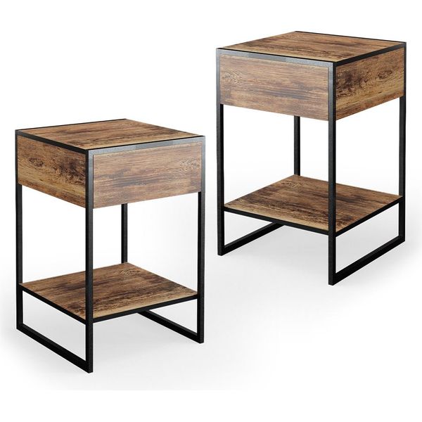 Vicco Comodini Camera Da Letto Fyrk, 43.5 X 66 Cm Set Di 2, Rovere Rustico/Nero-image