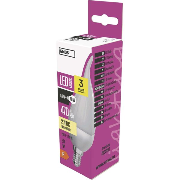 Emos Led Candela Classica / E14 / 5,2 W (40 W) / 470 Lm / Bianco Caldo, ZQ3220T-image