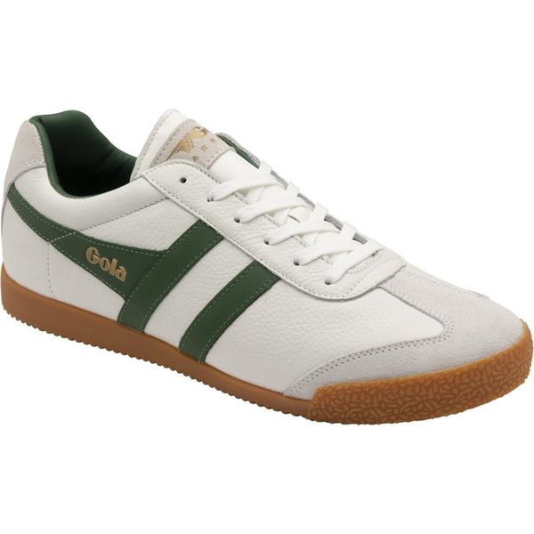 Gola Classics Harrier Leather Low Pro Offwht Classics Retro Sneakers In Pelle Da Uomo In Bianco Verde - 7 Regno Unito - 41 Eu - 8 Us / Bianco Verde-image