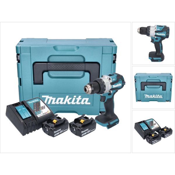 Trapano A Percussione A Batteria Makita Dhp 489 Rfj 18 V 73 Nm Senza Spazzole + 2X Batteria Ricaricabile 3,0 Ah + Caricabatterie + Makpac-image