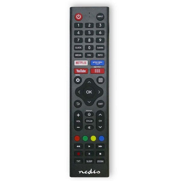 Controllo Remoto Sostitutivo | Adatto Per: Hi-Sense | Pre -Programmed | 1 Dispositivo | Pulsante Amazon Prime / Disney + Button / Netflix / Pulsante Tv Rakuten | Infrarosso | Nero-image