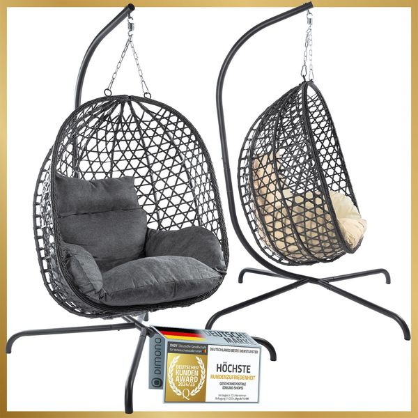 Sedia Sospesa Con Telaio; Sedia A Cesto Sospesa; Sedia Relax Sospesa In Rattan Per Esterni E Interni; Altalena A Uovo Ideale Per Giardino, Terrazza - Colore Grigio-image