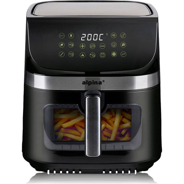 Alpina Airfryer Xxl - Friggitrice Ad Aria Calda 9L - Friggitrice Ad Aria Da 6 Persone - Forno Ad Aria Calda Con Touch Screen Digitale - Temperatura Regolabile Da 60 A 200 Gradi - 8 Programmi Di Cottura-image