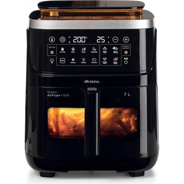 Ariete 4636 Friggitrice Ad Aria Con Funzione Vapore Grill, 1700W, Funzione Essiccazione, 10 Funzioni Di Cottura, Cestello Trasparente, Timer, Luce Interna, Nero-image