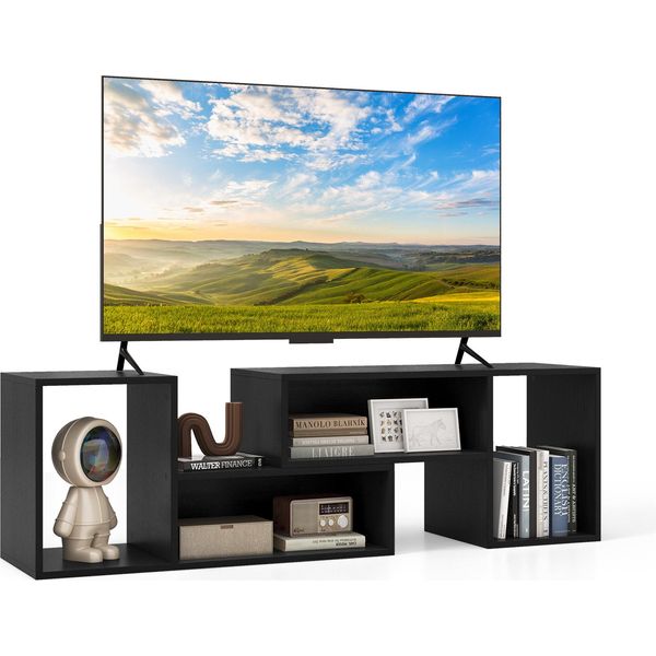 Costway Supporto Tv A 2 Pezzi, Moderno Centro Di Intrattenimento Minimalista Per Tv Da 50, 55 E 60 Pollici Tavolo Multimediale Tv Con Combinazione Libera Nero-image