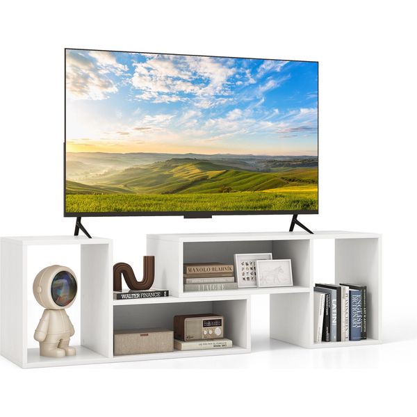 Costway Supporto Tv A 2 Pezzi, Centro Di Intrattenimento Minimalista Per Televisori Da 50, 55 E 60 Pollici Tavolo Multimediale Per Tv Con Combinazione Libera Bianco-image