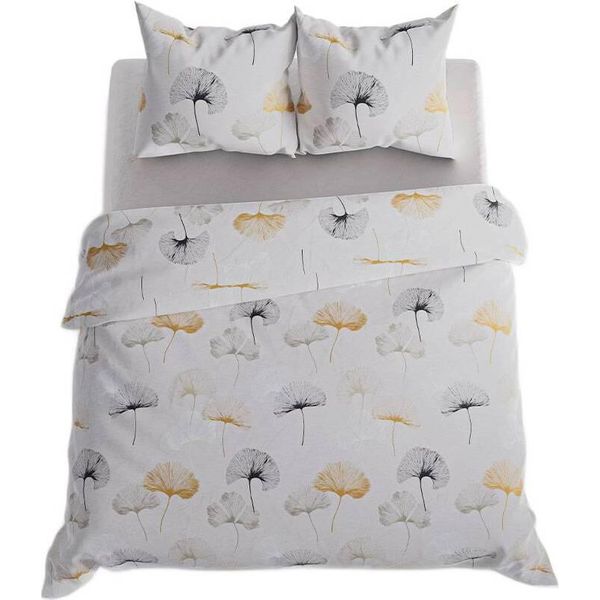Biancheria Da Letto, Cotone Sateen, Alta Qualità 200X220 Grigio Ginko, Foglie-image