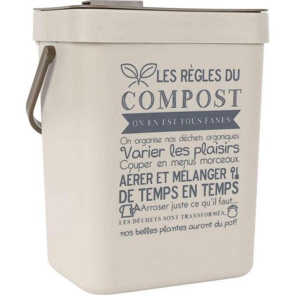 Howhomely | Cestino Per Il Compost Lavabile - Crema - Ecologico - Con Coperchio E Supporto-image