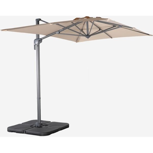 Ombrellone Decentrato Rettangolare 3X4M + Set Di 4 Piastrelle 50Cm, Beige-image