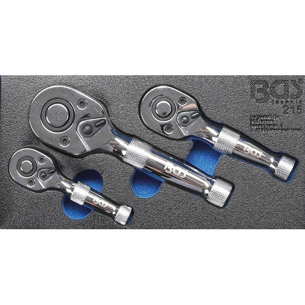 Bgs 215 Set Di Mini Cricchetti Reversibili | 6,3 Mm (1/4") / 10 Mm (3/8"") / 12,5 Mm (1/2"") | 3 Pz."-image
