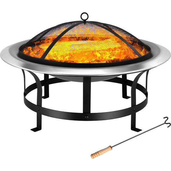 Deuba Braciere Da Esterno Acciaio Inox Ø 75Cm Ciotola Da Fuoco Parascintille Attizzatoio Bracieri-image