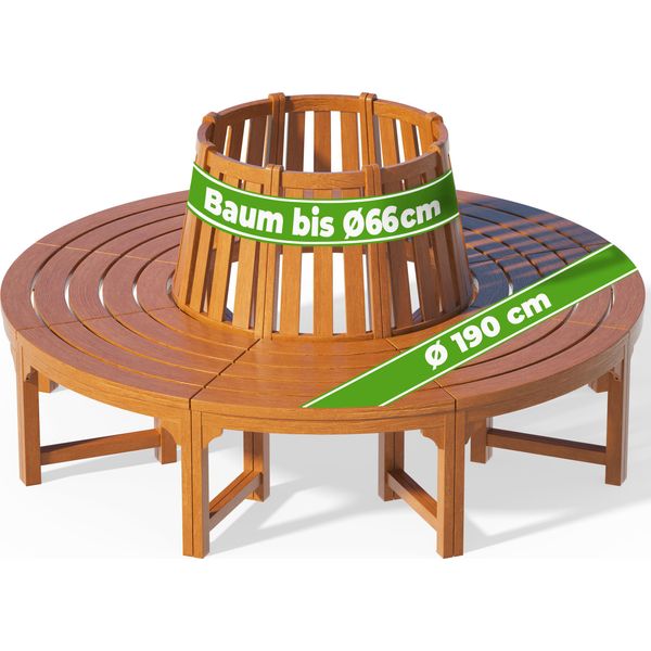 Casaria® Panchina Da Giardino Resistente In Legno Di Eucalipto Certificato Fsc® Ø 190 Cm Portata 160 Kg Per Seduta Panca Da Esterno Rotonda Alberi-image