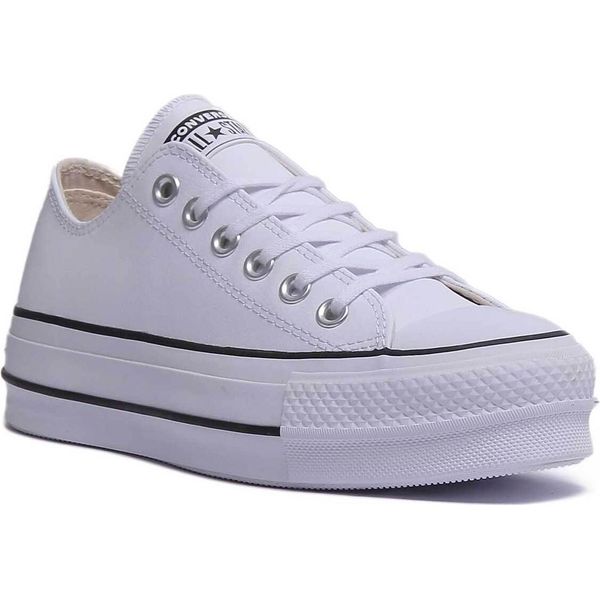 Converse Chuck Taylor All Star Lift Ox Scarpe Da Ginnastica Da Donna In Pelle Con Plateau Bianco Nero - 3 Uk / Bianco Nero-image