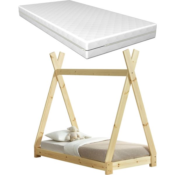 [Letto Per Bambini In Legno Di Pino Con Materasso 70X140Cm Letto Design Tipi Letto In Legno Letto Per Casa Materasso In Schiuma Fredda Oeko-Tex Standard 100 Adatto A Chi Soffre Di Allergie Traspirante-image