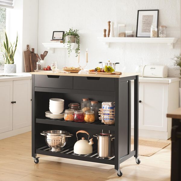 Sobuy Carrello Portavivande Con Rotelle Carrello Da Cucina Con Piano Di Lavoro Carrello Rotante Scaffale Da Cucina In Piedi Scaffale Da Cucina Carrello Da Cucina Con Spazio Di Archiviazione 98X94X58 Cm FKW74-SCH-image