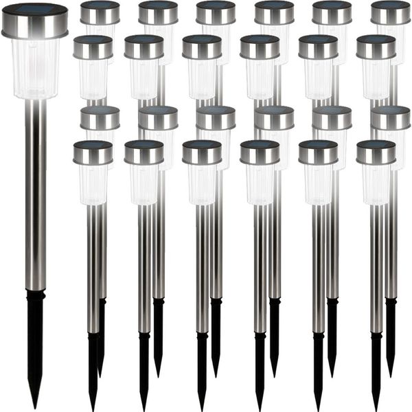 Deuba Set 24 Lampade Solari Da Giardino A Led In Acciaio Inox Luce Bianca Calda-image