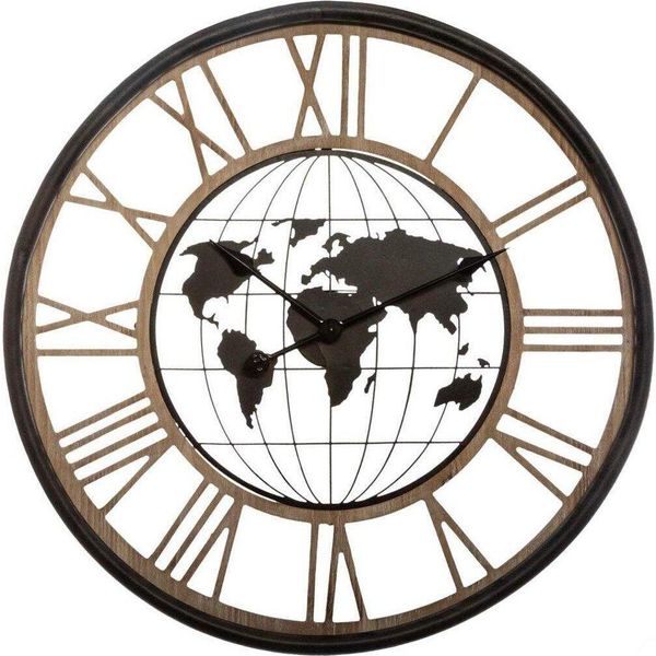 Orologio Da Parete Con Mappa Del Mondo E Numeri Romani, Meccanismo Silenzioso, Ø 67 Cm - Atmosphera-image