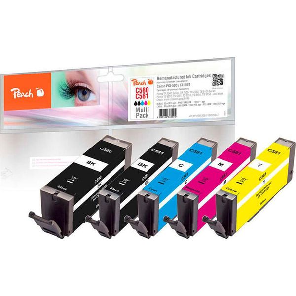 Peach PI100-356 - Compatibile - Nero - Ciano - Magenta - Giallo - Canon - Multi Pack - Pixma Tr 7500 Series Pixma Tr 7520 Pixma Tr 7550 Pixma Tr 8500 Series Pixma Tr 8520 Pixma Tr 8550... - 5 Pezzo(I)-image