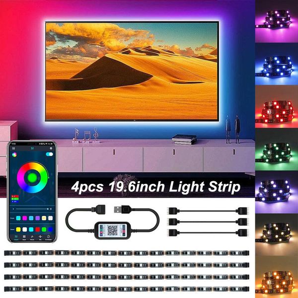 Striscia Led 2M (4*50Cm), Striscia Led Bluetooth, Sincronizzazione Del Suono Della Musica, 16 Milioni Di Strisce Led Rgb Strisce Led Adesive Striscia Retroilluminata Usb Tv-image