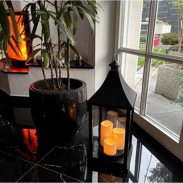 Xxl Lanterna A Vento Stabile Lanterna Da Giardino + 3 Candele Led Timer-image