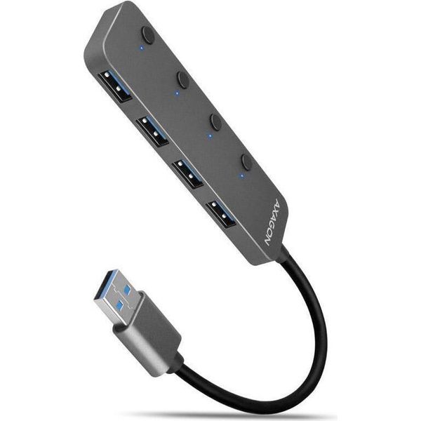 Axagon Axagon HUE-MSA Superspeed USB-A Switch Hub 4X Usb 3.0 Attivo - 20 Cm Nero Usb 3.2 Gen 1 (3.1 Gen 1) Type-A 5000 Mbit/S Grigio-image
