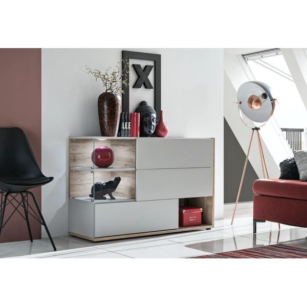 Cassettiera Stretta Bohi - Grigio Perla / Rovere Wellington-image