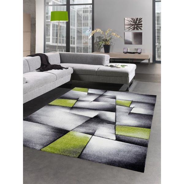 Tappeto Moderno A Pelo Corto Per Soggiorno A Quadri Astratto Verde Grigio Dimensioni - 160X230 Cm-image