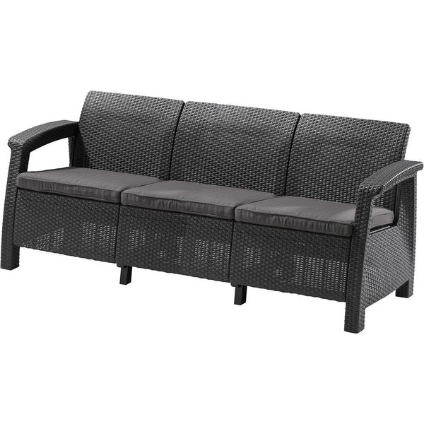 Divano Da Giardino In Rattan Artificiale A Tre Posti Corfu Love Seat Max Grafite-image