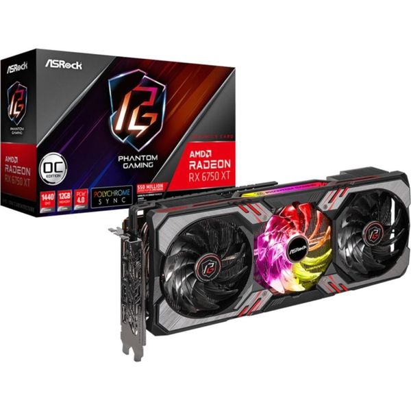 Asrock Phantom Phantom Gaming Rx 6750 Xt - Radeon Rx 6750 Xt - 12 Gb - GDDR6 - 192 Bit - 7680 X 4320 Pixel - Pci Express 4.0-image